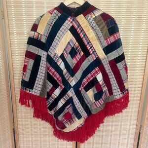 Vintage Handmade Patchwork Fringe Poncho